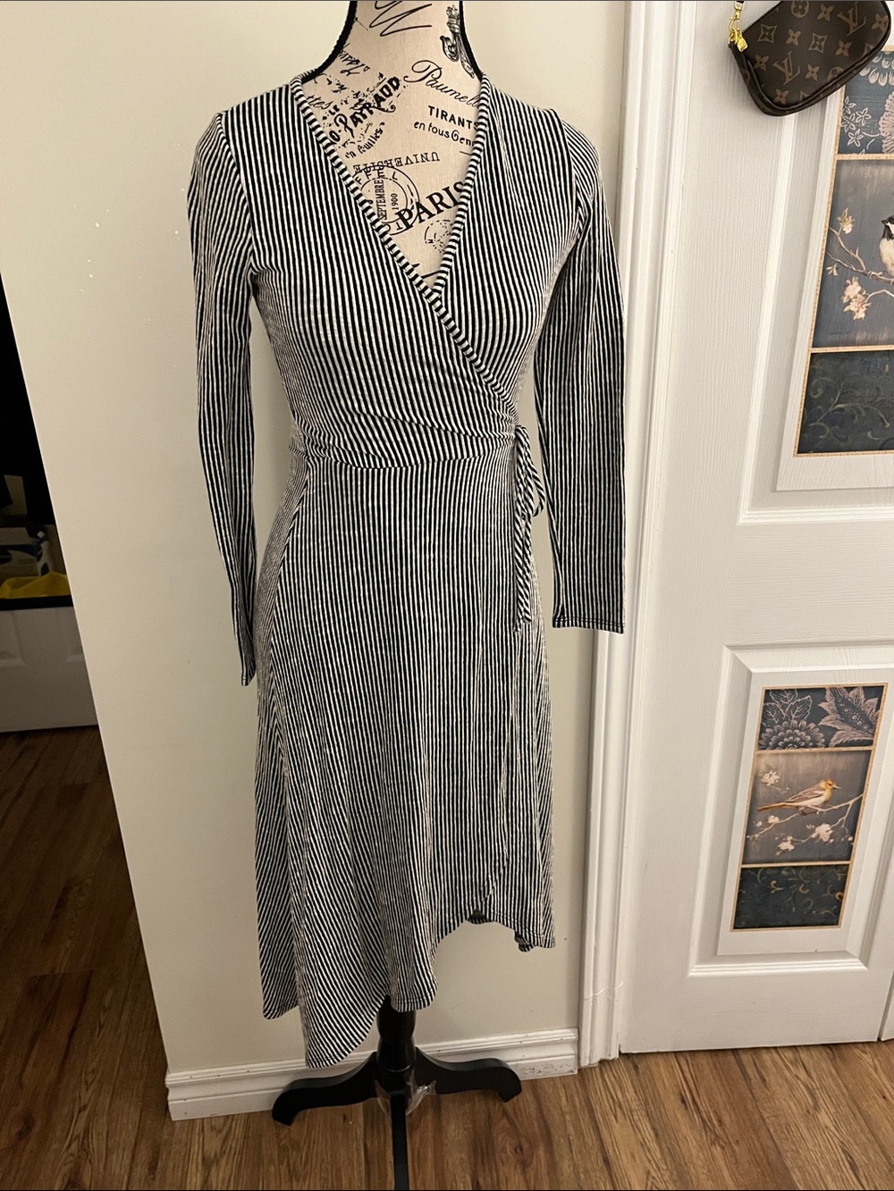 Striped Black and White Wrap Dress